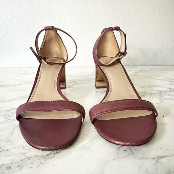 Tory Burch Cecile Maroon Leather Ankle Strap‎ Block Heel Sandals women’s size 11 - Picture 3 of 14
